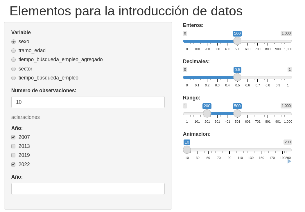 Distintos elementos para la introducción de datos.