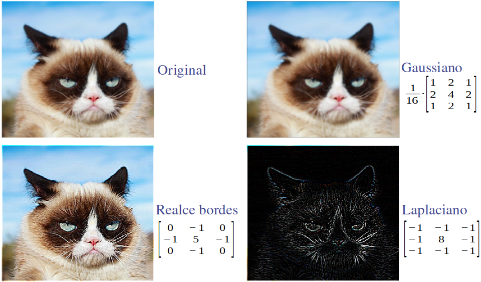 Resultado de aplicar diferentes filtros de convolución sobre una imagen dada.