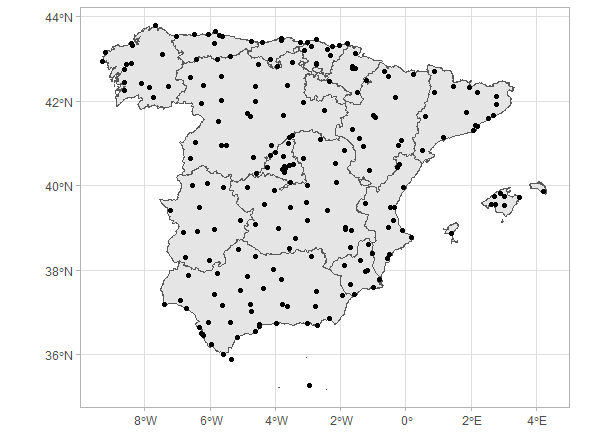 Estaciones de la AEMET en la Península Ibérica.