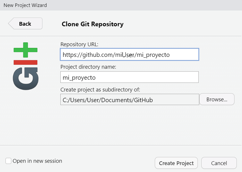 Nuevo proyecto desde un repositorio de Git.