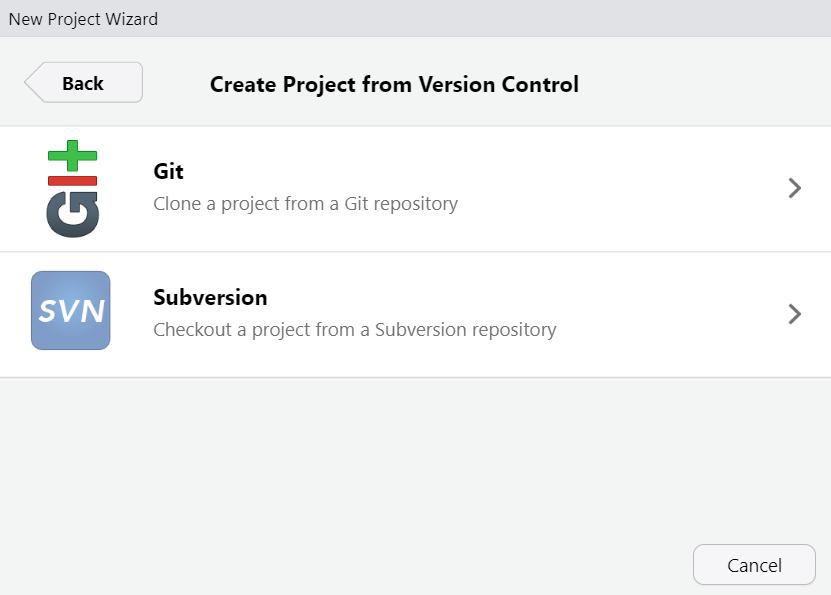 Crear proyecto desde control de versiones.