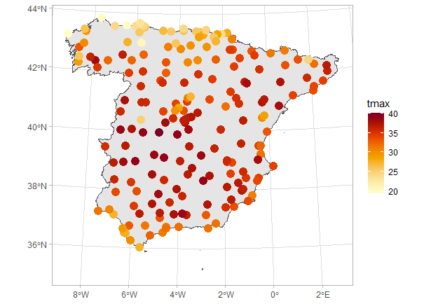 Temperatura máxima en España peninsular, 6 de agosto de 2022.